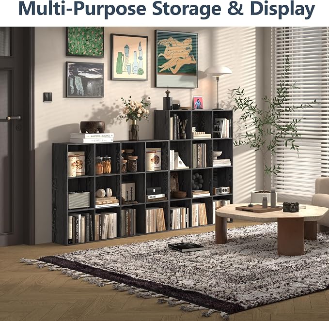 12 Cube Storage Organizer, Wooden Cube Shelves with Closed Back Panel, Reversible Bookcase, Cubes Closet Organizer for Home, Living Room, Kids Room, Office, Bedroom, Study, Hallway