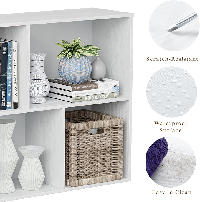 VDNEND Wooden Cube Storage Organizer with Closed Back Panel, 11in Cube Shelf Opening, Bookshelf, Display Shelf,Closet Cabinet for Home and Office (Embossed White, 5-Cube 35.98L*9.45W*24.09H)
