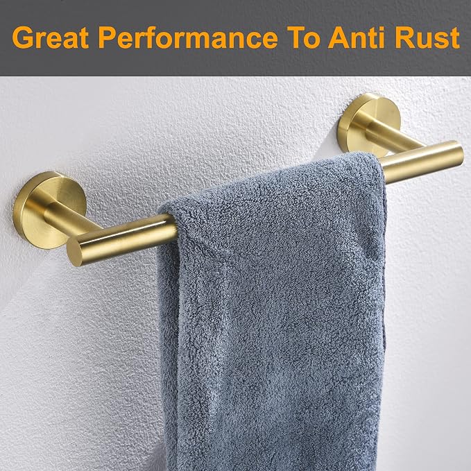 Nolimas Brushed Gold Bath Hand Towel Bar Single Bars Towel Rack Rod Classic Wall Mounted Stainless Steel Bathroom Towel Bar Toilet Kitchen Towel Shelf Single Layer,9inch
