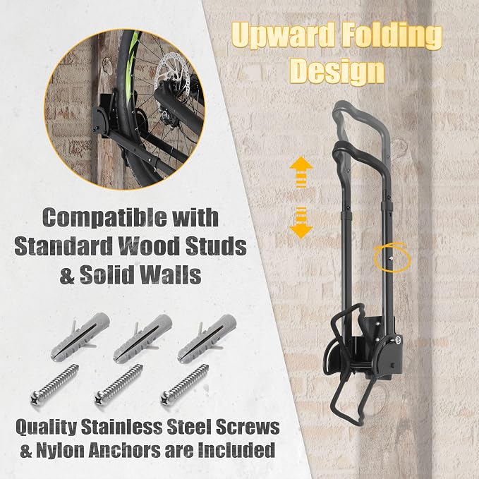 CyclingDeal Swivel Bike Wall Mount Rack - Vertical Adjustable Foldable Bicycle Parking Rack with Wheel Holder - for 20"-29" MTB 700C Road Bikes Home Garage Storage