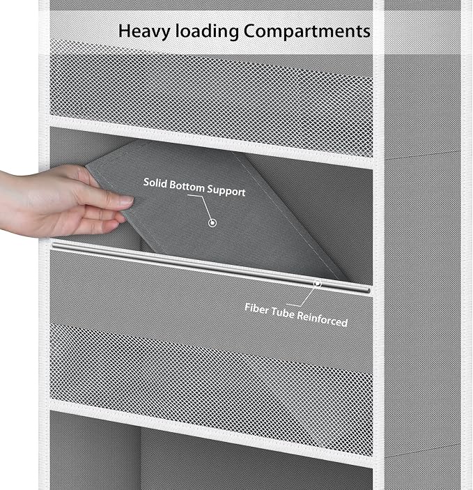 Univivi Fabric Over Door Hanging Organizer for Baby Nursery, Grey, 5-Shelf | Door Storage with Large Capacity Breathable Mesh Pockets, Closet Organizers and Storage for Baby Essential, Bedroom and Dorm