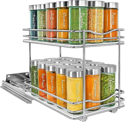 LYNK PROFESSIONAL® Pull Out Spice Organization for Cabinets - 6-3/8 inch Wide – Spice Rack for Inside Cabinets, Slide Out Spice Rack Organizer for cabinet – Pull Out Spice Rack, Sliding 2 Tier Chrome