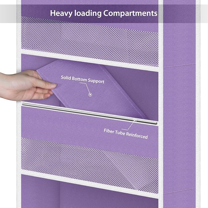 Univivi Fabric Over the Door Organizer for Baby Nursery, Purple, 6-Shelf | Door Storage with Large Capacity Breathable Mesh Pockets, Over Door Hanging Organizer for Baby Essential, Bedroom, and Dorm