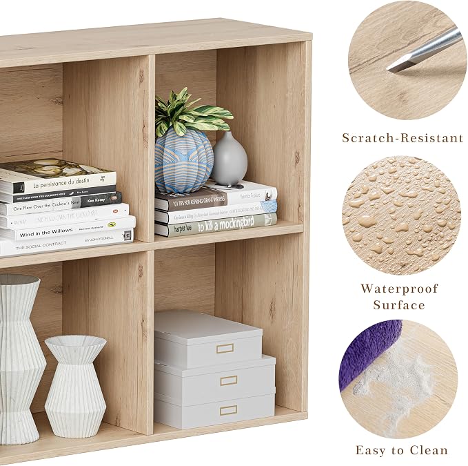 VDNEND Wooden Cube Storage Organizer with Closed Back Panel, 11in Cube Shelf Opening, Bookshelf, Display Shelf,Closet Cabinet for Home and Office (White Oak, 6-Cube 35.98L*9.45W*24.09H)