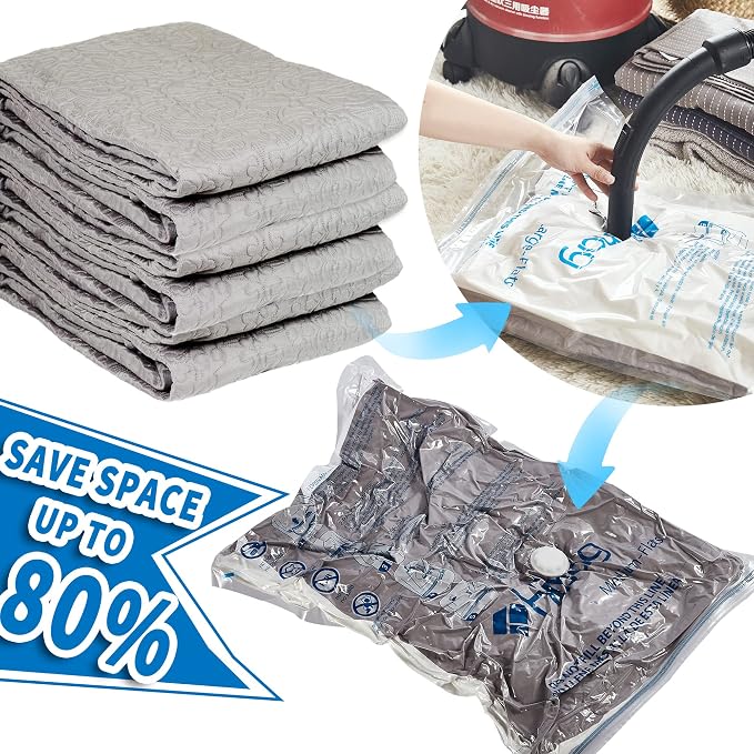30 Combo Vacuum Storage Bags, Vacuum Seal Bags for Clothing and Bedding | Various Size, Airtight Triple Seal, Save 80% Space, Hand Pump, Work with Vacuum, Double Zip, Reusable, Easy to Use