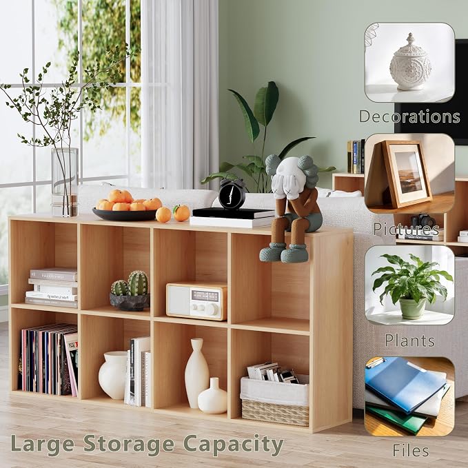 VDNEND Wooden Storage Organizer with Closed Back Panel, 11in Cube Shelf Opening, Bookshelf, Display Shelf,Closet Cabinet for Home and Office (Natural Oak, 8-Cube 47.8L*9.45W*24.09H)