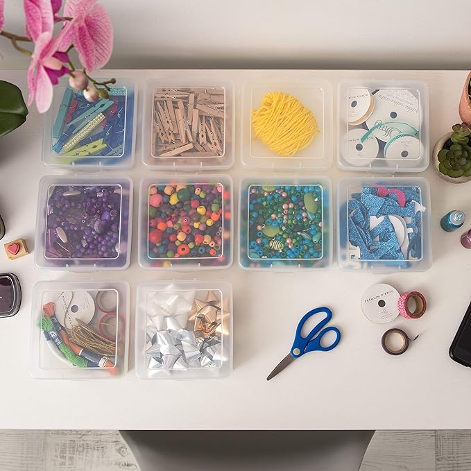 IRIS USA Clear Cases |Made in USA| Plastic Box Organizers (18-Pack)- Small | Bead Storage Organizing Containers with Snap Lid for Arts, Crafts, Ephemera, Stickers, & Dance Cheer
