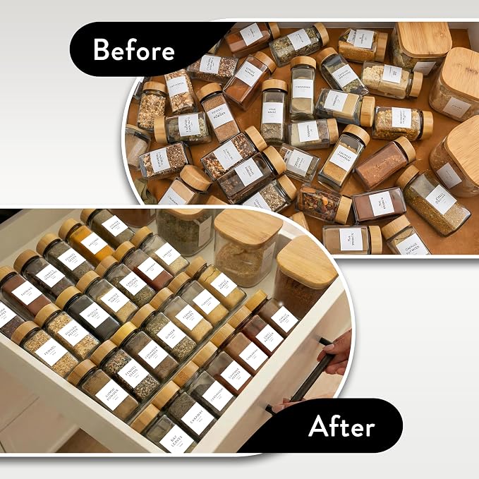 Acrylic Spice Drawer Organizer 4 PK, Expandable 13"-26" Acrylic Spice Rack for Drawer Seasoning Organizer Tray, Shelf Stackable 4-Tier Herb Jar Rack Insert for Kitchen Cabinet, Herb Jars Not Included