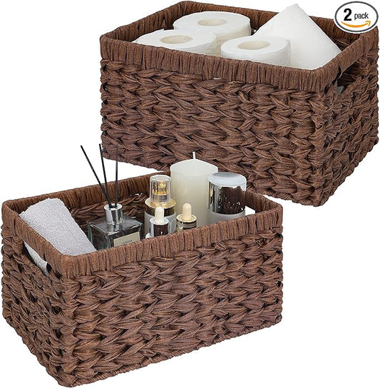 GRANNY SAYS Wicker Storage Baskets for Shelves, Wicker Baskets for Organizing, Waterproof Woven Basket for Pantry, Rectangle Basket for Shelf, Brown, 2-Pack