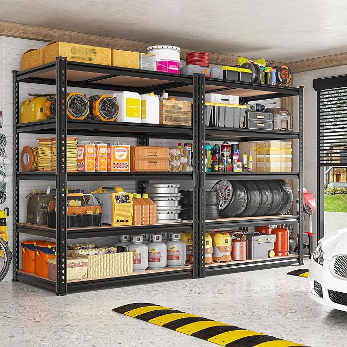 REIBII 2400LBS Storage Shelves 5 Tier Garage Shelving Heavy Duty, Adjustable Metal Shelving, Garage Shelves for Basement, Warehouse, Pantry, Closet, Kitchen 72" H x 36" W x 16" D, Black, 4 Pack