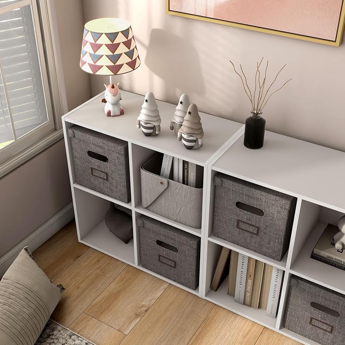 Homes: Inside + Out Apexa 4-Cube Storage Organizer Shelves, Stackable Wood Bookcase Fits Cubby Bins for Organization, Dorm Teen Room Decor & Home Office, Taupe Grey
