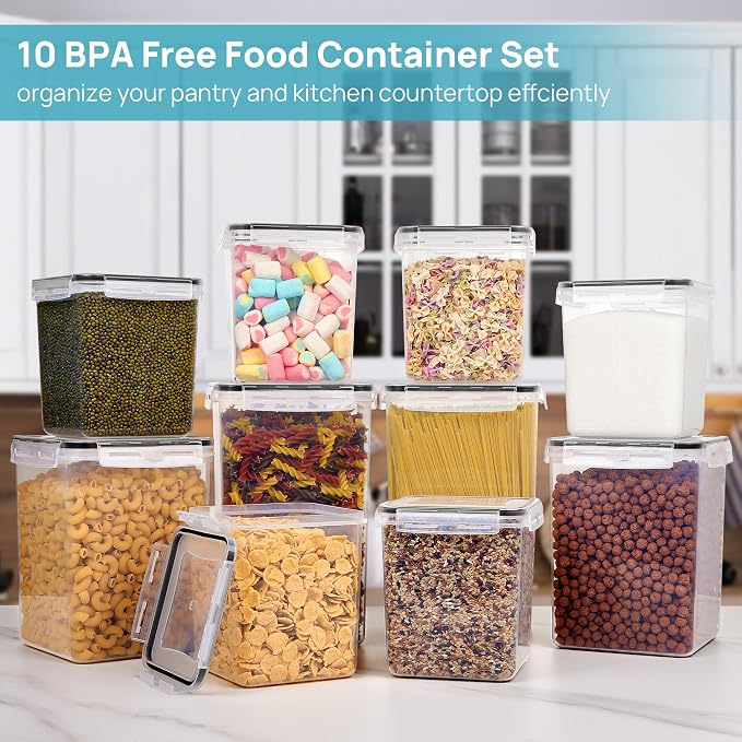 Vtopmart 10 PCS Flour and Sugar Storage Container, Include 3 Sizes | For Bulk Flour and Sugar Storage, Airtight Seal, Multiple Sizes, BPA Free, Food Grade Material, Dishwasher Safe (Not Lids)