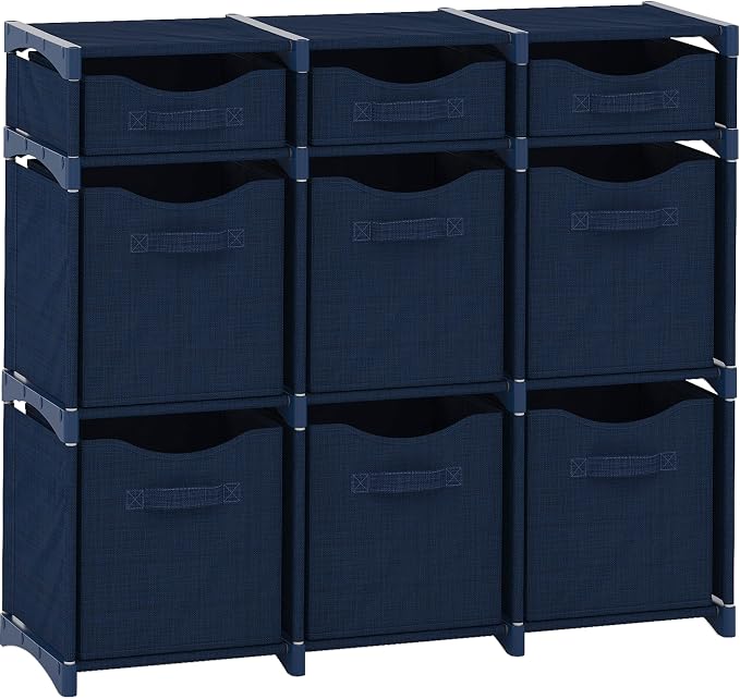 Cube Storage Organizer with Storage Bins Included - The Perfect Closet Organizers and Storage Solution. Includes 9 Storage Cubes, Great For Toy Storage, Closet Storage, Clothes Storage (Navy)