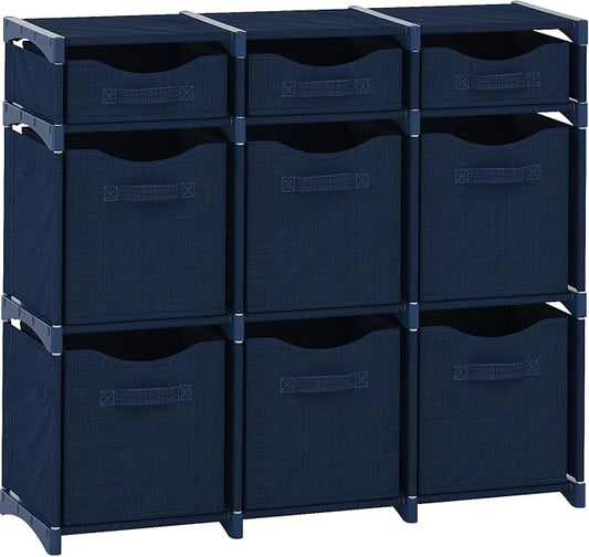 Cube Storage Organizer with Storage Bins Included - The Perfect Closet Organizers and Storage Solution. Includes 9 Storage Cubes, Great For Toy Storage, Closet Storage, Clothes Storage (Navy)