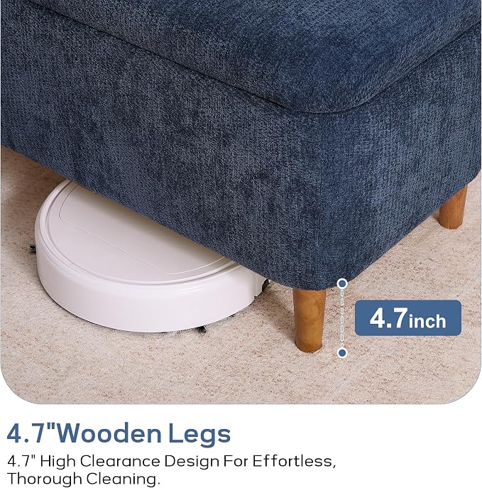 39.4”Ottoman with Storage Set of 2,Upholstered Comfy Storage Bench Ottoman with Wooden Legs,End of Bed Bench Footstool for Hallway Entryway Bedroom Living Room Corner Blue