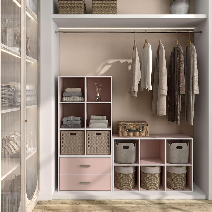 Homes: Inside + Out Apexa 6-Cube Storage Organizer Shelves, Stackable Wood Bookcase Fits Cubby Bins for Organization, Dorm Teen Room Decor & Home Office, Light Pink