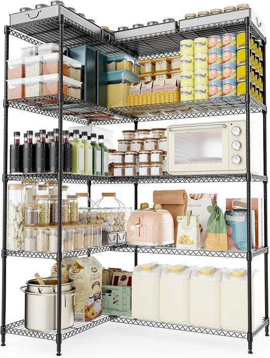 M MZG 5 Tiers Storage Shelves Load 1500LBS, Metal Shelving Wire Metal Shelving Unit Shelves for Storage Adjustable Garage Shelving for Pantry Kitchen Garage Black 15.8" D x 33.5" W x 70.5" H