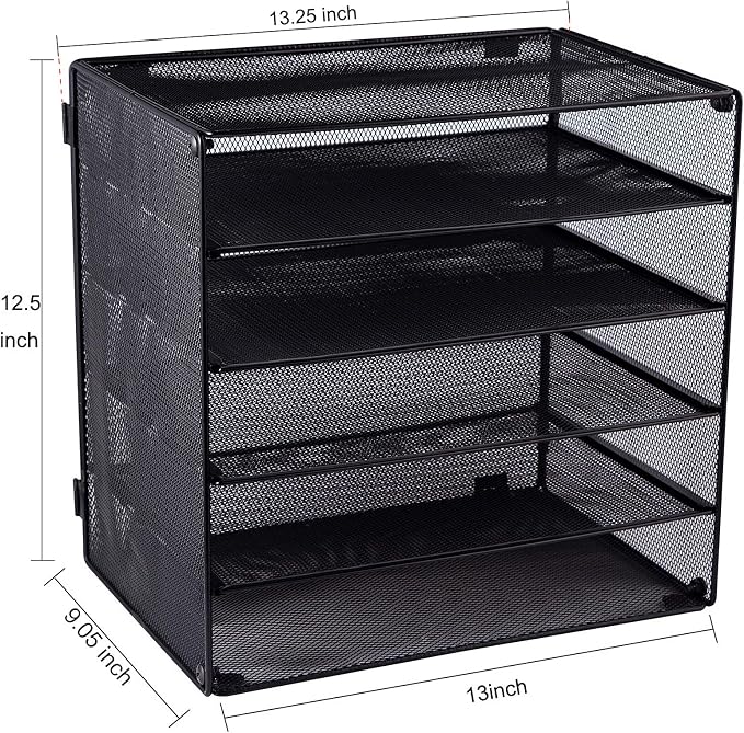 5 Slot Mesh Desk Organizer Tray, File Paper Letter Folder Holder Desktop Paper Sorter Mail Organization Rack Storage Accessories, for Office Home School Classroom, Black, 2 Pack
