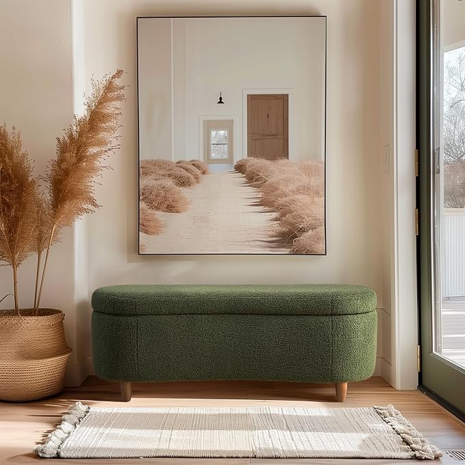 Bailey Boucle-Style Curved Storage Accent Bench
