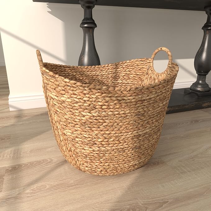 Deco 79 Seagrass Storage Basket, Large Woven Basket, 20" x 18" x 19", Brown | Handmade decorative and functional basket for storage with ring handles, baskets for organizing, room decor