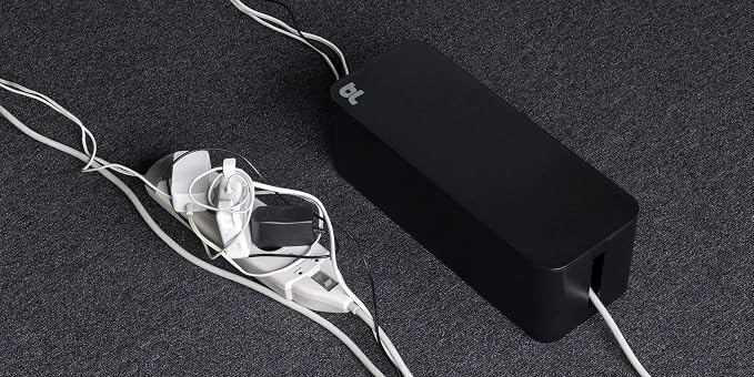 Bluelounge CableBox Cable and Cord Management System Includes Surge Protector (CableBox Mini | 2 Pack, Black)