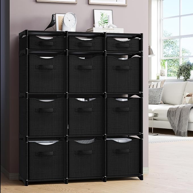 Cube Storage Organizer with Storage Bins Included - The Perfect Closet Organizers and Storage Solution. Includes 12 Storage Cubes, Great For Toy Storage, Closet Storage, Clothes Storage (Black)
