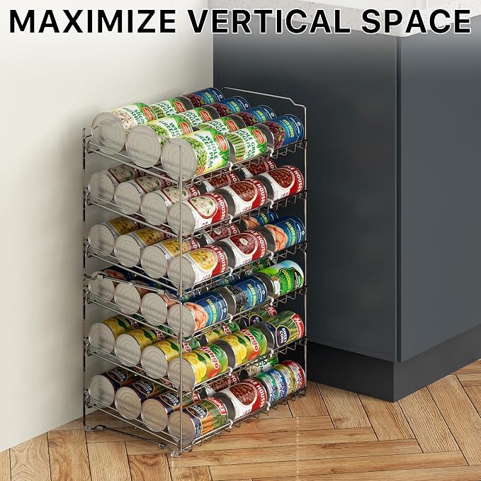 Simple Houseware 3-Tier Stackable Can Organizer Rack Hold 36 Cans, Chrome | Can Food Storage Dispenser for Pantry/Cabinet, Adjustable Dividers – 11.5" D x 17" W x 13.75" H