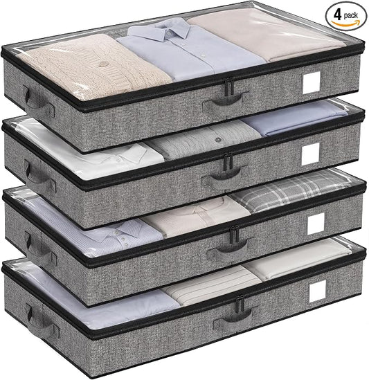Under Bed Storage Containers 4 Pack Reinforced Underbed Organizer Box