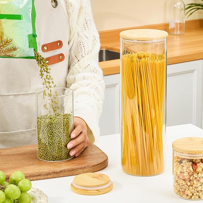 Vtopmart 74oz/27oz/20oz Glass Food Jars with Airtight Bamboo Lids, 3 Pack | Glass Pantry Storage Containers for Pasta, Nuts, Coffee Beans, Cereal, Canisters Set for Pantry Organization, BPA Free