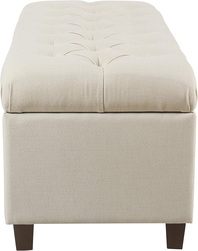 Homepop Home Decor | Tufted Ainsley Button Storage Ottoman Bench with Hinged Lid | Ottoman Bench with Storage for Living Room & Bedroom, Soft Cream, Textured Neutral