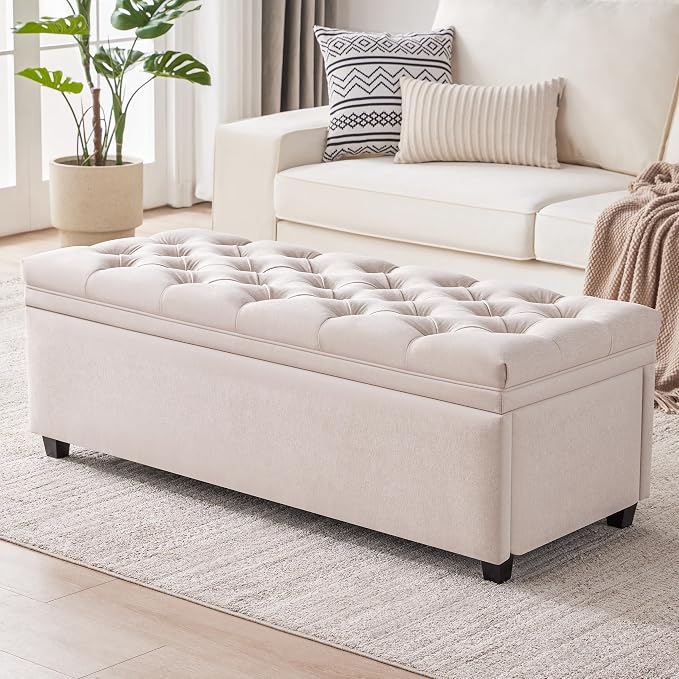 Mangodan 50 Inch Large Storage Ottoman, Tufted Ottoman with Storage | End of Bed Ottomans for Living Room, Bedroom, Modern Entryway Benchs