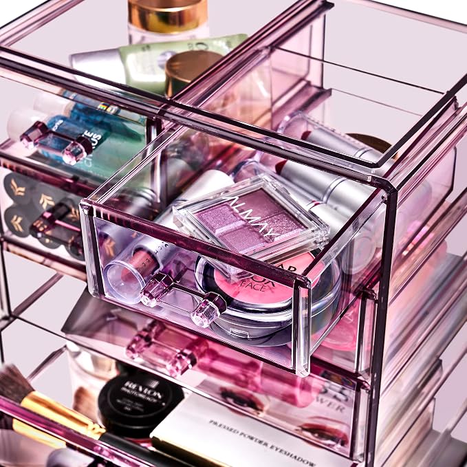 Sorbus Acrylic Makeup Organizer Set, 7-Drawer Vanity & Countertop Cosmetic Storage with Small & Wide Drawers, Purple Makeup Storage for Brushes, Lipsticks, Jewelry – Holiday Gift for Women & Teens
