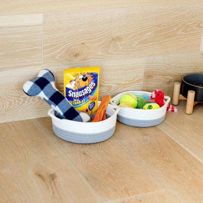 5-Piece Round Woven Cotton Rope Storage Baskets for Organizing, Small Shallow Nesting Set for Montessori Toys, Entryway Catchall, Fruit Bowl, Key Tray, Remote Holder, Nursery & Pet Toys