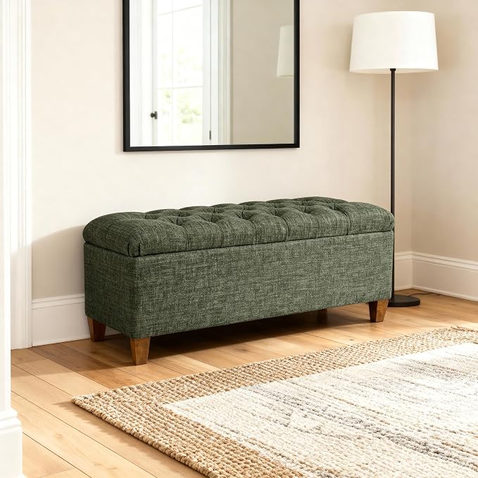 HomePop Ainsley 40" Storage Ottoman Bench - Green Clover Fabric
