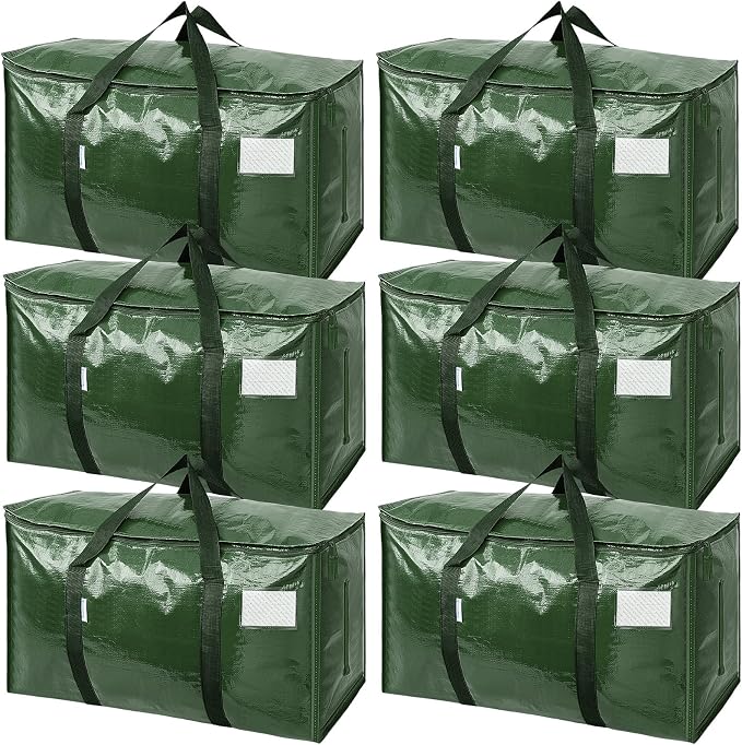 TICONN 6 Pack Extra Large Moving Bags Heavy Duty with Zippers & Carrying Handles, Durable Storage Bags Moving Boxes for Closet Organizers and Storage (6 Pack, Olive)