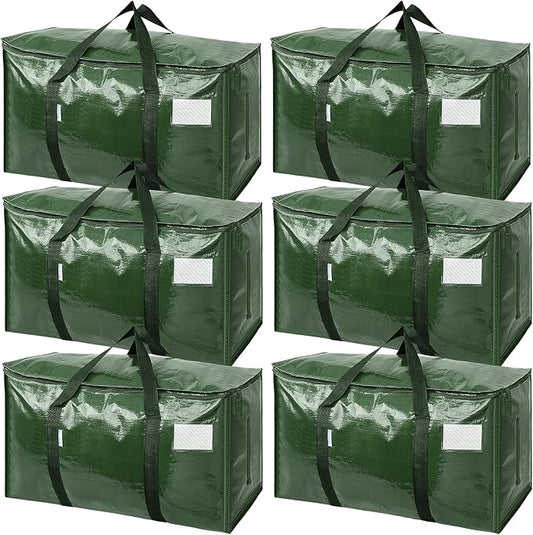 TICONN 6 Pack Extra Large Moving Bags Heavy Duty with Zippers & Carrying Handles, Durable Storage Bags Moving Boxes for Closet Organizers and Storage (6 Pack, Olive)