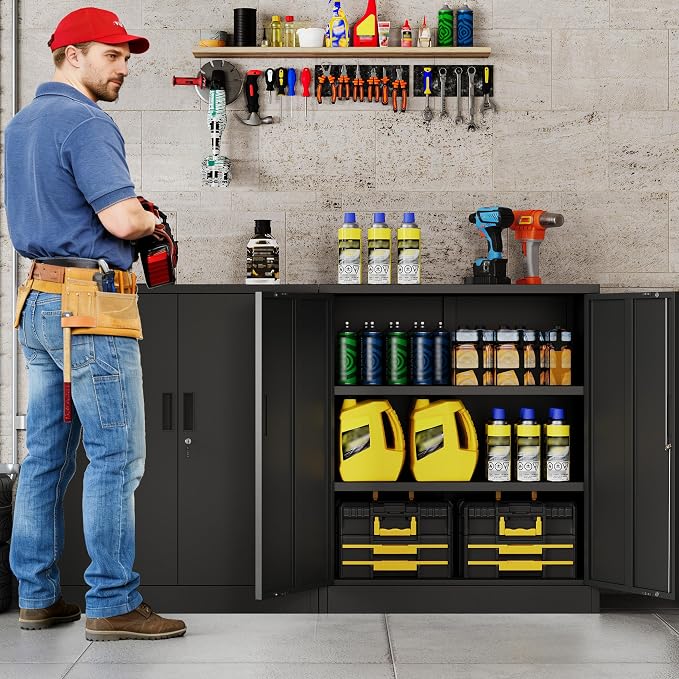 CJF Metal Storage Cabinet, 36" H Locking Storage Cabinet with Shelves and Doors, Metal Cabinets for Home Office, Garage, Utility Room and Basement (Black)