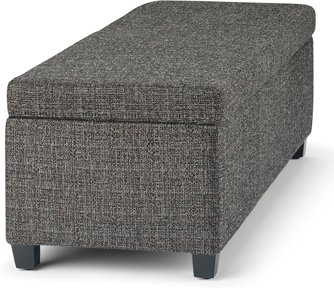 SIMPLIHOME Avalon Storage Ottoman Bench - 48" Wide x 16" High Upholstered Tweed Look Fabric Rectangular Lift-Top Ottoman in Dark Grey, Contemporary Storage Bench for Living Room with High-Density Foam