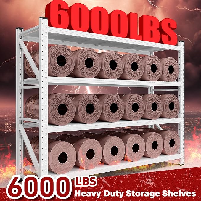 6000LBS Heavy Duty Garage Shelving Units,79" Wide & Deep Storage Shelves,White Metal Garage Shelves,Large Storage Rack,Steel Shelf,Industrial Shelving for Shop,Warehouse,Basement,79" W x 24" D x 79" H