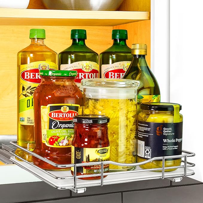 LYNK PROFESSIONAL® Pull Out Spice Organization for Cabinets - 10-3/8 inch Wide – Spice Rack for Inside Cabinets, Slide Out Spice Rack Organizer for cabinet – Pull Out Spice Rack, Sliding 1 Tier Chrome