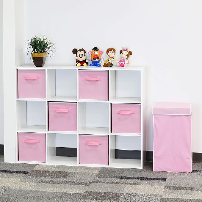 Simple Houseware 11-Inch Foldable Cube Storage Bins, Pink, 6-Pack | Lightweight & Durable Structure Fabric Cubes Organizer for Closet or Shelves