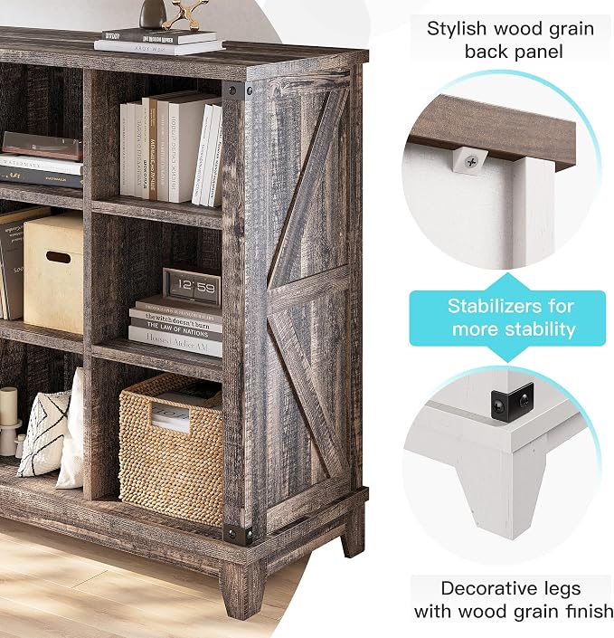 EnHomee Farmhouse 9-Cube Storage Organizer for Living Room, Black Oak | Home Organization Lovers, Wood & Metal, Holds 386 Lbs, Anti-Tip & Stabilizers