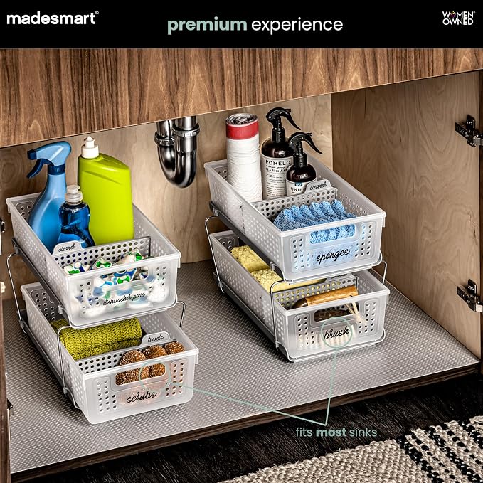 madesmart Two Tier Pull Out Organizer with Dividers, Frost