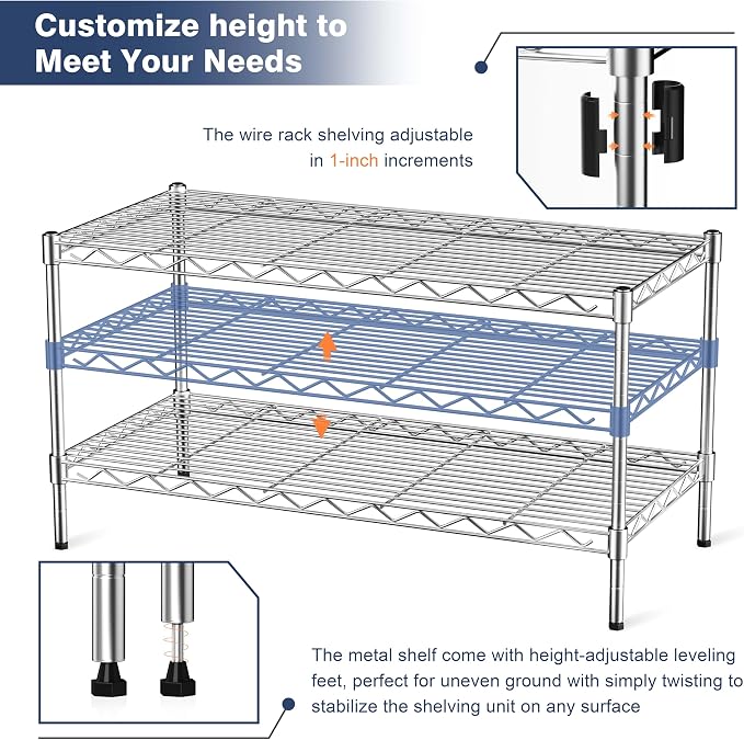2-Tier Heavy Duty Metal Shelving Unit,Wire Shelf Rack with Lockable Wheels | 36"x18"x19.5(WxDxH),Height Adjustable Metal Storage Shelves Organizer for Living Room,Closet,Kitchen,Office,Laundry,Pantry
