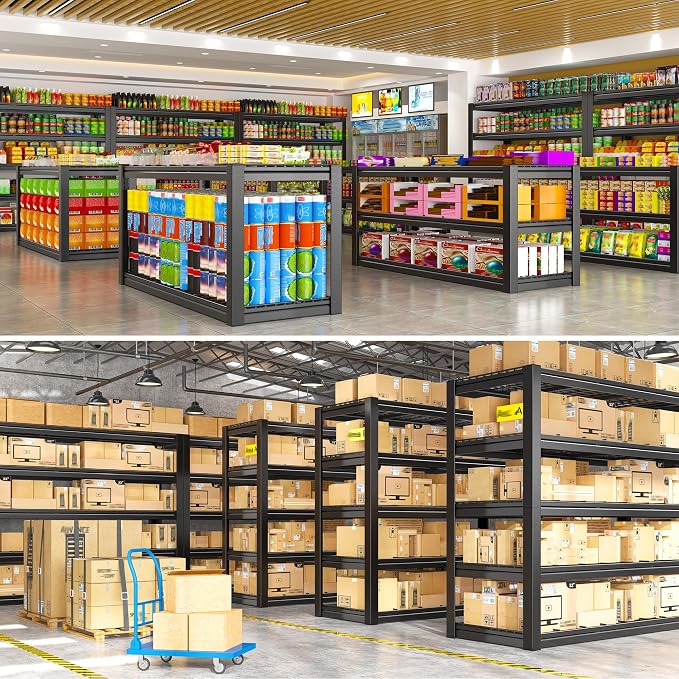 REIBII 48.2''W Garage Shelving Heavy Duty, Adjustable Shelves for Basement | 3000LBS Storage Shelves,Reinforcing Ribs Wire Mesh,5-Tier Shelf for Pantry Warehouse Supermarket,48.2"W x 24.2"D x 72.2"H
