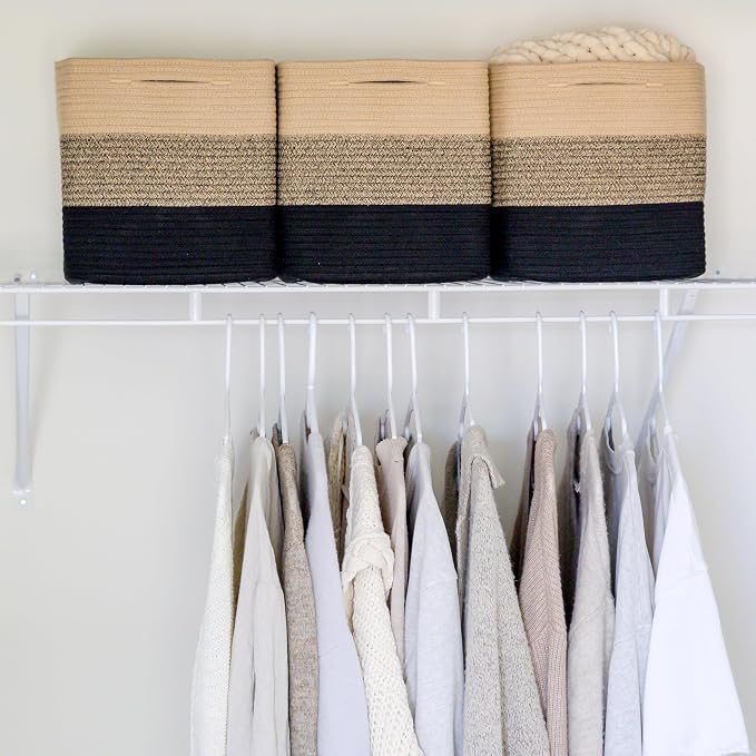 NaturalCozy Storage Cubes 11 Inch Cotton Rope Woven Baskets for Organizing, 3-Pack | Cube Storage Bin | Square Storage Baskets for Shelves Organizer, Classroom, Kids Toy Bins, Closet, Baby Nursery