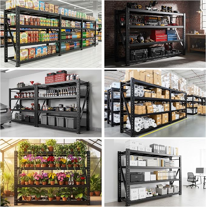 Bepatio 9400LBS Garage Shelving Heavy Duty, 72'H Storage Shelves Metal Shelving Unit, 4Tier Storage Rack Shelf,Adjustable Industrial Shelving for Warehouse Commercial,72'Hx68'Wx23.7'D,2PCS