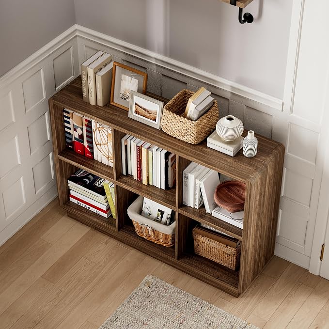ChooChoo 6 Cube Storage Organizer, Wooden Bookcase with Storage | Cube Storage Bookshelf for Bedroom and Home Office, Brown Walnut