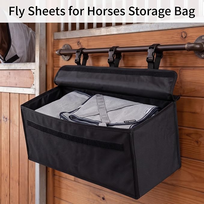 Horse Blanket Storage Bag for Fly Sheets,Black,23 x 9 x 9 in | 600D Waterproof Oxford Tack Organizer, Heavy Duty Hanging Horse Blanket Holder, Stall Front Storage Bag for Horse Blankets