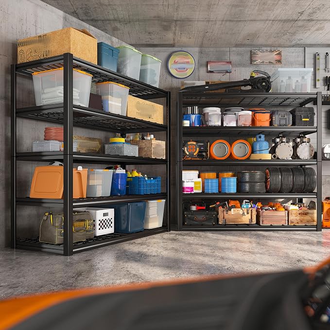 REIBII 48.2''W Garage Shelving Heavy Duty, Adjustable Shelves for Basement | 3000LBS Storage Shelves,Reinforcing Ribs Wire Mesh,5-Tier Shelf for Pantry Warehouse Supermarket,48.2"W x 24.2"D x 72.2"H